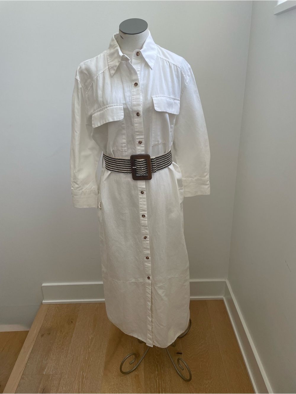 Zara White Button-Front Midi Shirt Dress